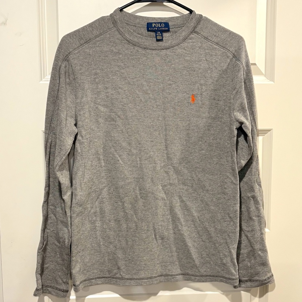 Polo Ralph Lauren Thermal Shirt Heather Grey Boys Large L 14 16 ~ EXCELLENT